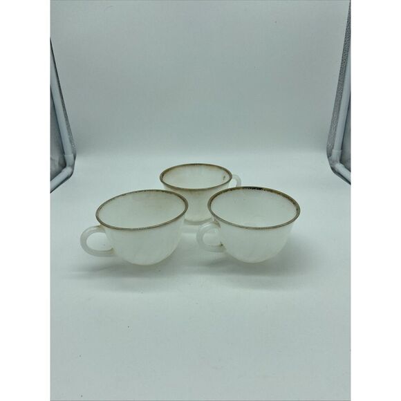 ANCHOR Hocking Fire King Vintage Milk Glass Gold Rim Saucer Cups‎ X 3 - Picture 1 of 7